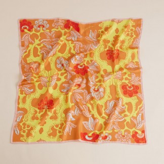 Yellow/orange silk scarf printed with Youth Garden